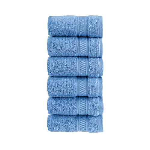 HALLEY 100% Turkish Cotton Washcloths for Body, Face, Bathroom, Hotel, Spa & Kitchen - Super Soft & Highly Absorbent Fingertip Towels - Luxury Wash Cloths (Pack of 6 - Dark Blue) - color: Azure Blue, size: 6-Pack Washcloths