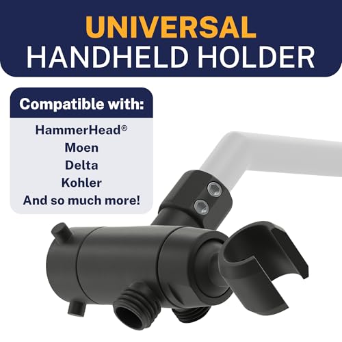 HammerHead Showers Solid Metal 3-Way Shower Diverter Valve with Shower Head Holder, Universal Splitter for Handheld Spray Wand and Rain Showerhead, Matte Black - color: Matte Black
