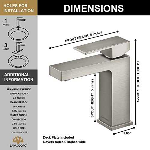 Single Hole Brushed Nickel Bathroom Faucet, BF307-BN | Modern Single Handle Bathroom Sink Faucet Vanity Faucet with Drain Assembly, Deck Plate Included - color: Brushed Nickel