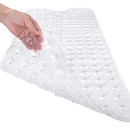 TEESHLY Bathtub Mats for Shower Tub, Extra Long Non-Slip 39 x 16 Inch Bath Mat with Drain Holes and Suction Cups, BathMat for Bathroom with Machine Washable (Clear) - color: Clear