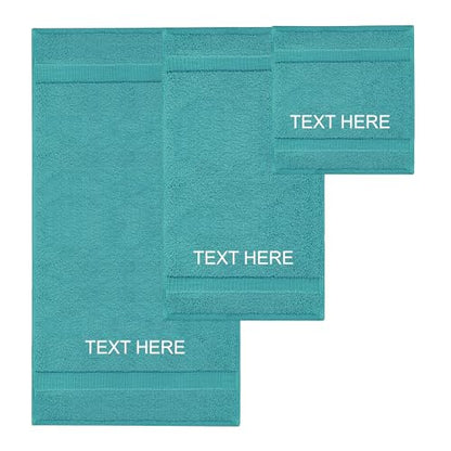 Chakir Turkish Linens Personalized 3 Piece Towel Set, 100% Cotton Luxury Turkish Towels for Bathroom, Soft Absorbent Towel Set with Bath Towel Hand Towel and Washcloth, Aqua - color: Aqua