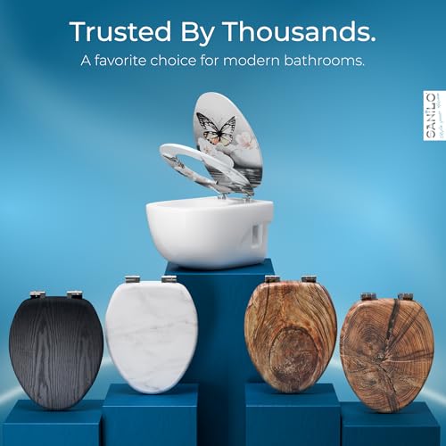 SANILO Wooden Toilet Seat with Soft Close [ELONGATED] - Decorative, Quiet & Slow Close Molded Wood Seat - With Strong Bumpers & Hinges - Adjustable Fit - Vanesa - color: Vanesa