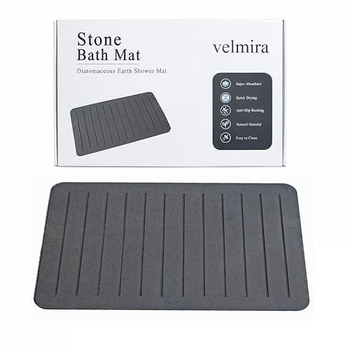 Stone Bath Mat, Quick Dry Shower Mat, Diatomaceous Earth Shower Mat, Non-Slip Hard Surface, Ultra Absorbent Bathroom Floor Mat for Tub, Entry, or Sink – 23.6" x 15.4", Gray (Line) - color: A-gray