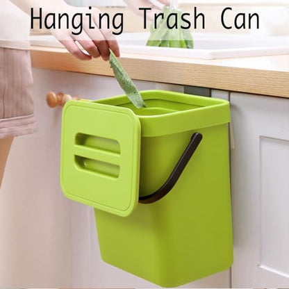 LALASTAR Small Plastic Trash Can, Hanging Small Trash Can with Lid Under Sink for Kitchen, Food Waste Bin for Countertop, Mountable Garbage Can for Bathroom, RV, 5L/1.3 Gal, Green - color: Green