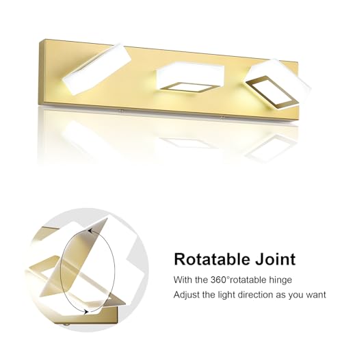 Ralbay Gold Bathroom Vanity Lights 3 Lights LED Modern Gold Vanity Lights Over Mirror Fixture Acrylic Gold Vanity Wall Light (White Light 6000K) - size: 20 inch