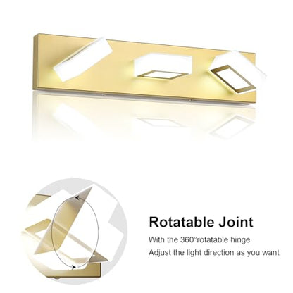 Ralbay Gold Bathroom Vanity Lights 3 Lights LED Modern Gold Vanity Lights Over Mirror Fixture Acrylic Gold Vanity Wall Light (White Light 6000K) - size: 20 inch