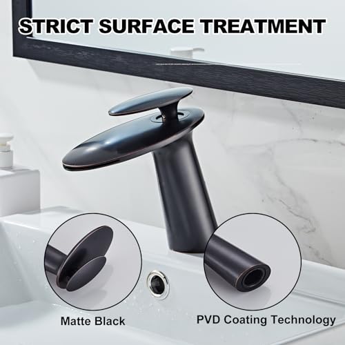 Oil Rubbed Bronze Waterfall Bathroom Sink Faucet and Pop Up Drain - color: Oil Rubbed Bronze, size: Short Body