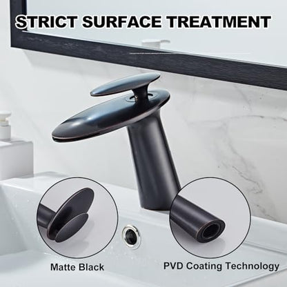Oil Rubbed Bronze Waterfall Bathroom Sink Faucet and Pop Up Drain - color: Oil Rubbed Bronze, size: Short Body