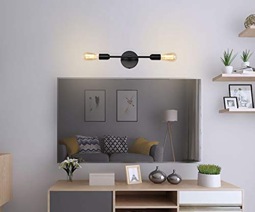 Black 2 Light Plug in Wall Sconce Set of 2 for Bathroom Farmhouse | 2-in-1 plug in hardwire wall sconce with on off switch cord 2 pack black industrial lamp fits E26 bulbs for indoor use