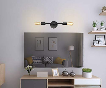 Black 2 Light Plug in Wall Sconce Set of 2 for Bathroom Farmhouse | 2-in-1 plug in hardwire wall sconce with on off switch cord 2 pack black industrial lamp fits E26 bulbs for indoor use