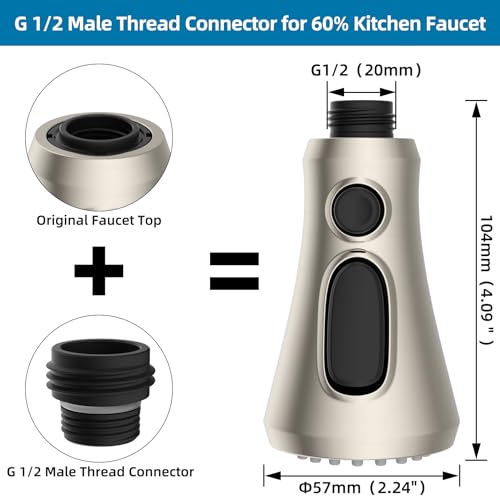 Universal Pull Down Spray Head for Kitchen Faucet, 3 Modes, Brushed Nickel | NSF/ANSI/CAN 372 Certified, 15 Adapters Compatible with Moen Delta Faucet, Kitchen Sink Faucet Sprayer Head Fit Most Faucet - color: Brushed Nickel, style: Handy Design