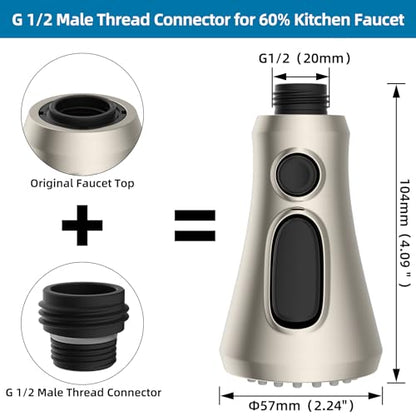 Universal Pull Down Spray Head for Kitchen Faucet, 3 Modes, Brushed Nickel | NSF/ANSI/CAN 372 Certified, 15 Adapters Compatible with Moen Delta Faucet, Kitchen Sink Faucet Sprayer Head Fit Most Faucet - color: Brushed Nickel, style: Handy Design