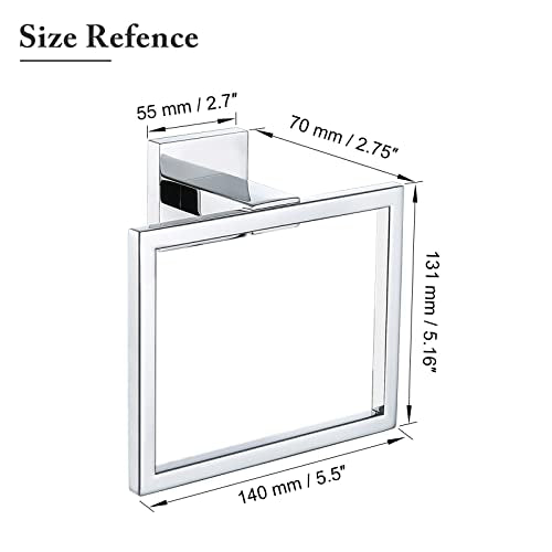 TQKAG Polished Towel Ring, Bathroom Hand Towel Holder, Wall Mount | 5.5 Inch, Square Towel Ring, SUS304 Stainless Steel, Easy Installation, Bathroom Kitchen Entryway Vanity Sink - color: Polished