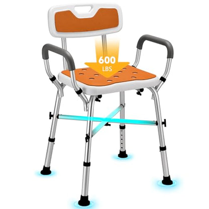 Shower Chair for Inside Shower, 600 lb Adjustable Chair with Arms and Back | FSA/HSA Eligible, 600lb Capacity, Crossbar Design, Adjustable Height, Tool-Free, Non-Slip Bath Chair for Elderly and Disabled - color: Orange