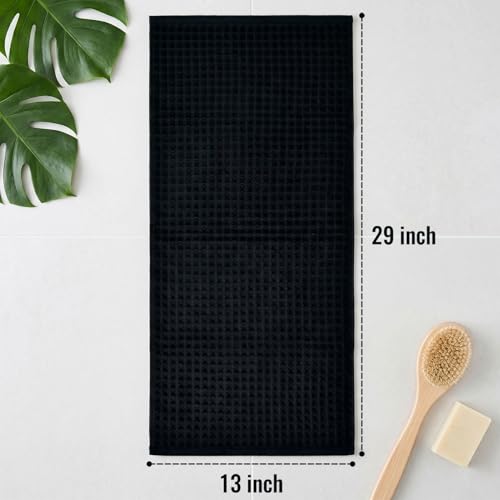 Jacquotha Black Waffle Cotton Hand Towels Set of 2 – Quick Dry, Low Lint | Towels for Bathroom, Kitchen & Daily Life, 13" x 29" - color: Black