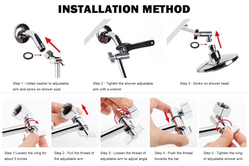 NearMoon Adjustable Shower Arm Universal Connection, Extension Arm, Adjust Angle to Upgrade Shower Experience, Easy to Install, Anti-leak (5 Inch, Chrome Finish) - color: Chrome Finish, style: 5 Inch Adjustale