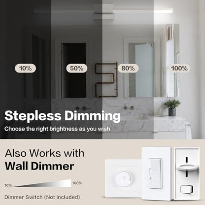 SOLFART Bathroom Light Fixture 40-Inch: Brushed Nickel Dimmable Vanity Lights for Bathroom, Built-in Dimmer, Thickened Aluminum Body, 360 Degree Rotation, ETL IP44 - color: Brushed Nickel-6000K, 5-Step Brightness Control, size: 40 inch