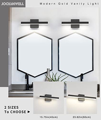 Joossnwell LED Bathroom Vanity Lighting Fixture Modern Bath Light Bar 15.75inch Black Wall Sconce 12W 4000K - color: Black-Not Dimmable, size: 15.7"Long-4000K