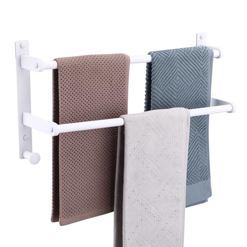 18-Inch Double Towel Rack with Hooks - Space Saving Towel Bar for Bathroom, Stainless Steel Towel Holder, White Finished - color: White, size: 18-Inch