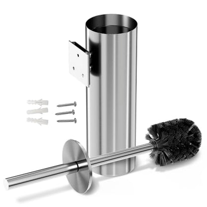 Wall Mounted Toilet Brush and Holder Set, Stainless Steel (Silver) | Stainless Steel Toilet Brush and Holder Set, Removable Inner Bowl, Dense Bristles, Rustproof, for Modern Bathroom Walls - color: Silver Wall-mounted