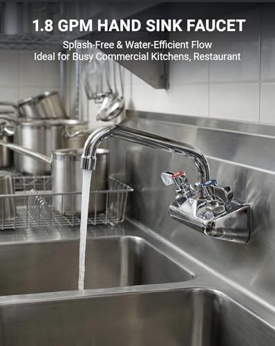 Commercial Sink Faucet - Leak Free Brass 4 Inch Wall Mount 2 Hole, 6" Swivel Spout 3 Compartment Sink Faucet for Restaurant/Industrial/Kitchen/Laundry/Bar - size: 4" Center 6" Swivel Spout