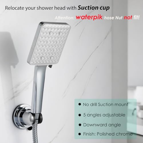 Handheld Shower Head Holder with Enhanced Suction Cup - Relocatable - 4 Angles Adjustable - 90° Downward - Bathroom Wall Mount Shower Wand Holder (Polished Chrome) - style: Chrome