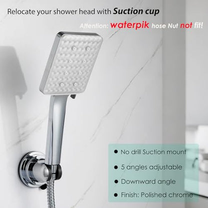 Handheld Shower Head Holder with Enhanced Suction Cup - Relocatable - 4 Angles Adjustable - 90° Downward - Bathroom Wall Mount Shower Wand Holder (Polished Chrome) - style: Chrome