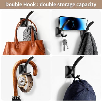 Self Adhesive Towel Hooks, Matte Black Metal Hooks,Waterproof Stainless Steel Hanger Coat Hooks for Hanging Coat,Towels, Bath Robe in Bathroom Kitchen Home - size: 4 Pack-Square Double Hook