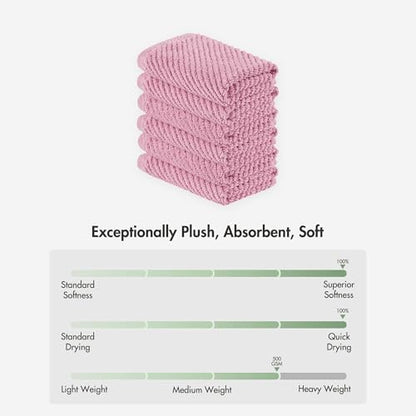 Madison Park 100% Zero Twist Cotton 6 Piece Bathroom Washcloth Set, Pink | 13" x 13" Bath Face Towels, 500 GSM Diagonal Ribbed Wash Cloths, Soft, Quick Dry, Highly Absorbent, Durable, Modern, OEKO TEX - color: Pink, size: 6 Piece Washcloth Towel Set