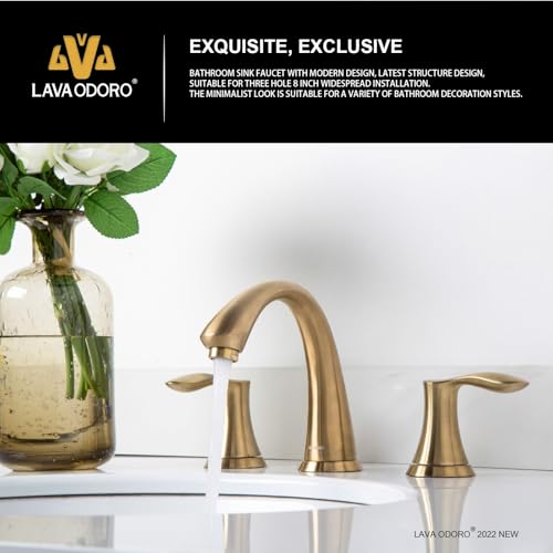 Valenvoir Brushed Bronze Bathroom Faucet for Sink 3 Hole | Bronze Gold 8 inch Widespread Bathroom Faucet 2 Handle Bathroom Sink Faucet with Drain Assembly Supply line, BF405-BB - color: Brushed Bronze