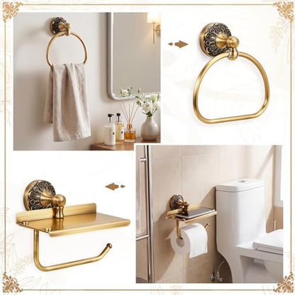 2 Pieces Set Antique Brass Toilet Paper Holder Retro Brass Hand Towel Ring Tissue Roll Paper Hanger Bathroom Hardware Wall Mounted Vintage Bathroom Accessories(Style 2) - style: Style 2