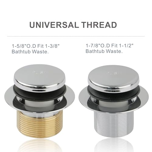 HIDROP Chrome Tip Toe Tub Drain Kit, 1-Hole Overflow Faceplate Replacement | Brass and 304 Stainless Steel Tub Drain, Universal Fine/Coarse Thread fit 1-3/8" or 1-1/2" Tub Drain, Bathtub Conversion Kit - color: Chrome, style: 1 Hole