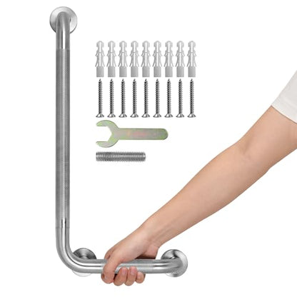 Angled Shower Grab Bar, 12x24 Inch Stainless Steel Bathroom Grab Bar, 1.25" Diameter L-Shaped Brushed Nickel Grab Bars for Bathtubs and Showers, Handicap Shower Grab Bar for Seniors Elderly - size: 12x24 Inch