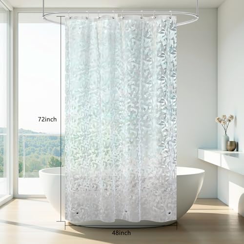 AooHome Stall Shower Curtain Liner - EVA 3D Decals Stained Glass Pattern Design Bathroom Shower Curtain with Hooks, Bottom Magnets, Heavy Duty, Water Repellent, Semi Transparent, 48x72 Inch - size: 48"W x 72"L (Pack of 1)