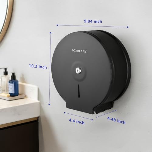 Gorlary Commercial Jumbo Toilet Paper Dispenser with Lock, Matte Black | Wall Mount Stainless Steel Roll Holder, 9 inch Commercial Toilet Paper Roll Holder for Bathroom Office Restaurant - color: Black-without Shelf