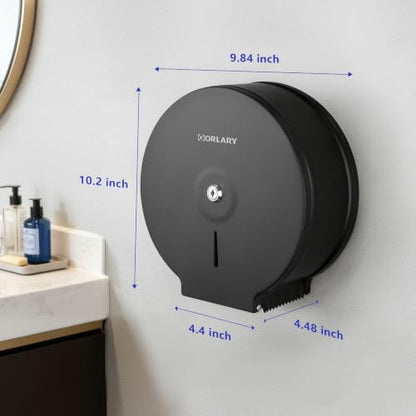 Gorlary Commercial Jumbo Toilet Paper Dispenser with Lock, Matte Black | Wall Mount Stainless Steel Roll Holder, 9 inch Commercial Toilet Paper Roll Holder for Bathroom Office Restaurant - color: Black-without Shelf