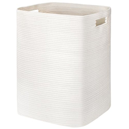 Large Laundry Hamper 16"x13"x22" - Tall Woven Laundry Basket, Cotton Rope Dirty Clothes Hamper, Baby Kids Nursery Wicker Laundry Basket, Bedroom Aesthetic, Soft Laundry Bin, White Hamper, 75L - color: White