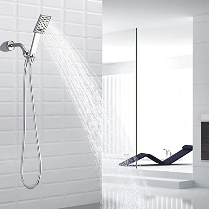 BRIGHT SHOWERS Handheld Shower Head Set High Pressure Hand Held Showerhead with 60 Inch Flexible Shower Hose and Adjustable Shower Arm Mount Bracket, 3 Spray Settings Shower Wand, Chrome - color: Chrome, size: 1.8 Gallon Per Minute