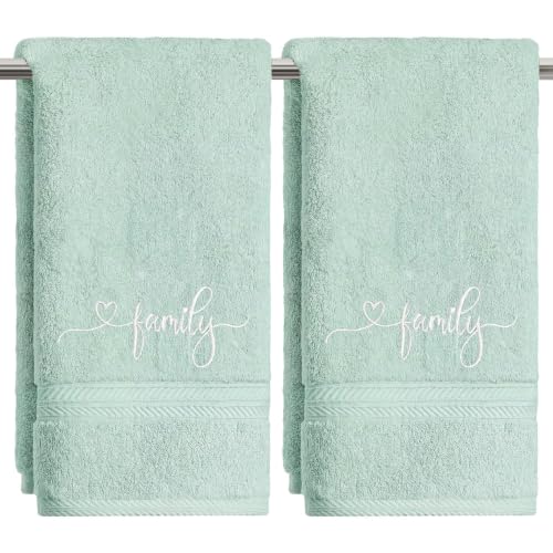 Artoid Mode 2 Pcs Pale Green Family Embroidered Hand Towels for Bathroom, Cotton Soft Absorbent Farmhouse Decor Towels, 13.7 x 29.5 Inch - color: Pale Green, size: 13.7" x 29.5", 2PCS