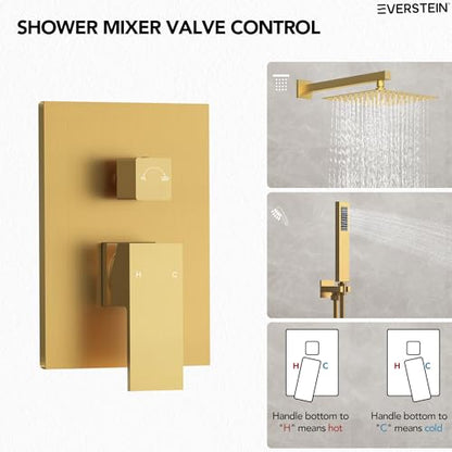 10" High-Pressure Rainfall Shower System with Handheld Spray, Wall Mount Bathroom Shower Faucet Set with Valve (Brushed Gold) - color: Brushed Gold