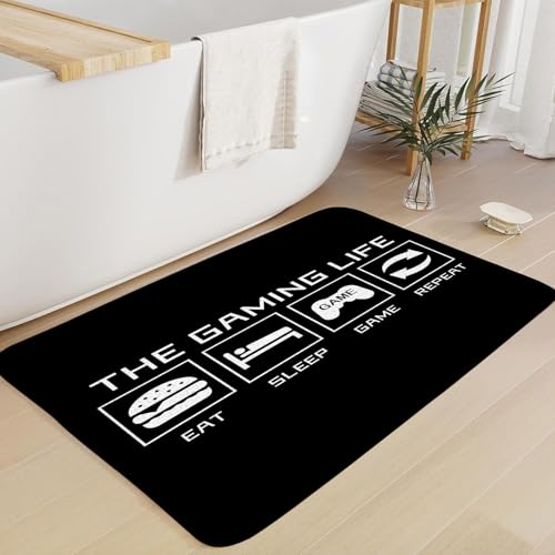 Game Life Bathroon Runner Rug,Modern Gamer Funny Quote Eat Sleep Game Repeat Kitchen Doormat Home Entry Bedroom Floor Mats,16x24 Inch - size: 16"x24"