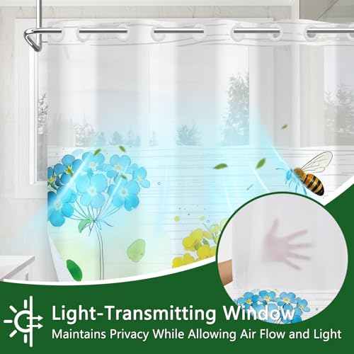 Waterproof Floral No Hook Shower Curtain and Liner Set, Double-Layer Spring Shower Curtains for Bathroom, Farmhouse Shower Curtain with Metal Weights and Breathable Vent Window, 71x74 Inches - color: Breeze and Blossoms