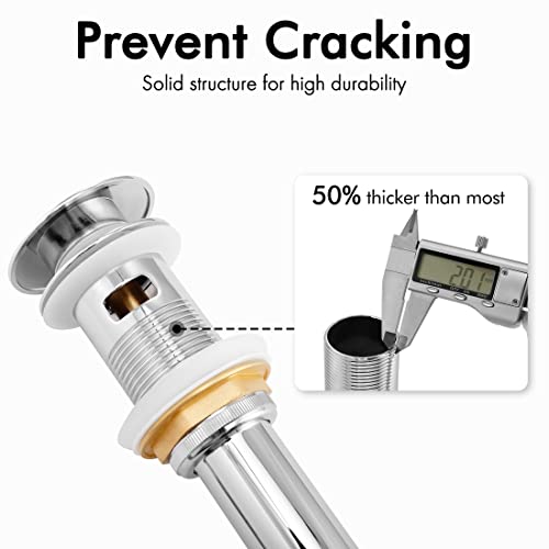 KES Bathroom Sink Drain with Overflow Vessel Vanity Sink Pop Up Drain Stopper Polished Chrome, ALL Metal Rustproof Brass and 304 Stainless Steel, S2008A-CH - color: Polished Chrome, style: With Overflow, 1 Pack