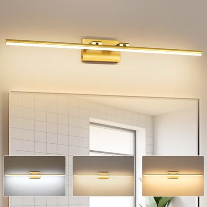 LED Bathroom Vanity Light, Modern Bathroom Light Fixture Over Mirror (3000K/4000K/6000K, Dimmable), Vanity Light Bar with Angle Adjustable, 40 Inch, Brass - color: Brass, size: 40 inch
