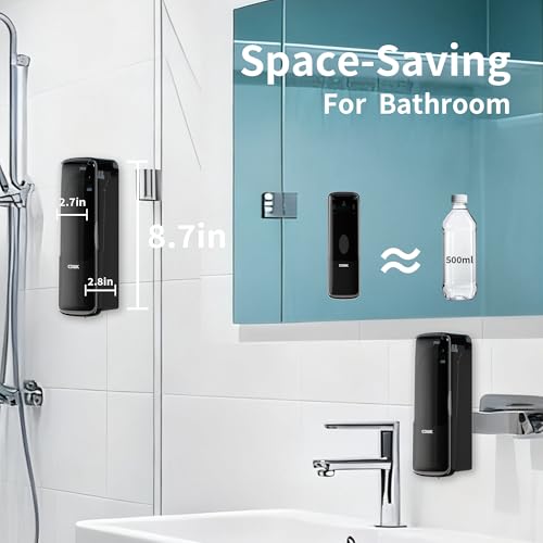 Soap Dispenser Wall Mount, 300ml No-Drill Adhesive or Screw Mounting | Shampoo Conditioner Body Wash Dispenser, Clear Refillable Liquid Lotion Pump, Home Kitchen Bathroom Commercial Office Use - color: Black