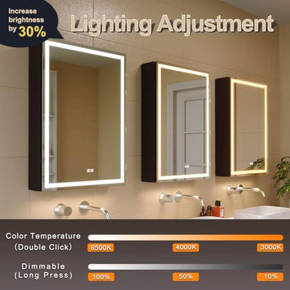 20x28 Inch Aluminum LED Bathroom Mirror Cabinet with Backlit Panel | Light Adjustment, Anti-Fog, Sockets&USBs, High Capacity, Easy to Install - color: Inner Glow-left Hinge-20*28