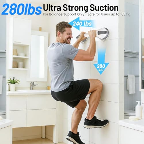 2PK Grab Bars for Shower Handle, Elderly Assistance Products, Black | Seniors Removable Bar Safety, Suction Cup for Bathtubs and Showers/Bathroom/Walls, Heavy Duty Handrails Grip, No Drilling - color: Black-2 PACK