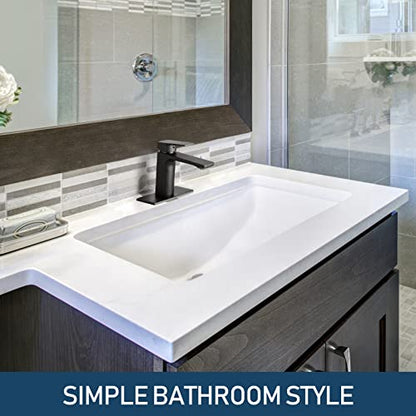 GENBONS Black Bathroom Faucets 1 Hole Single Handle Bathroom Sink Faucet with Pop-up Drain and 3 Hole Sink Deck Plate Rv Lavatory Vessel Faucet Basin Mixer Tap - color: Matte Black