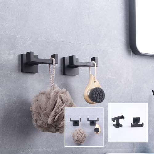 GERZWY Matte Black Bathroom Double Towel Hook Stainless Steel Coat/Robe Clothes Hook for Bath Kitchen Modern Hotel Style Wall Mounted 2 Pack AG1417B-BK - color: Black