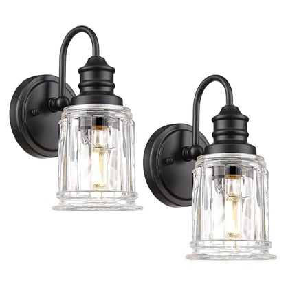 HWH Wall Sconces Set of 2, 1-Light Matte Black Bathroom Light Fixtures, Modern Single Vanity Light Wall Lamp with Bell-Shaped Clear Glass, 5HZG106B-2 BK - color: Black, size: 1-Light *2